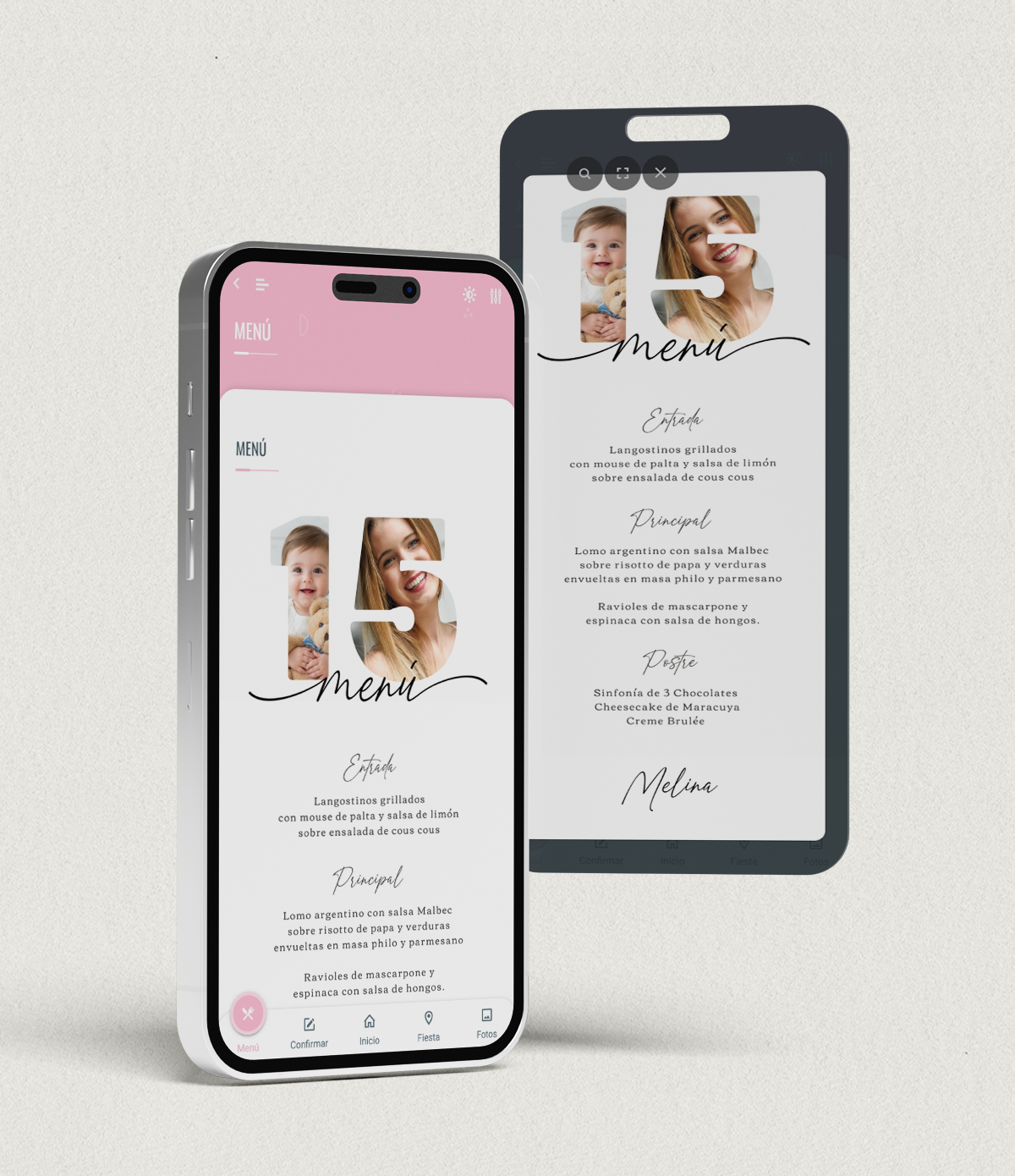 modulo-menu-comida-barra-de-bebidas-para-app-invitacion-evento-cumpleaños-15-años