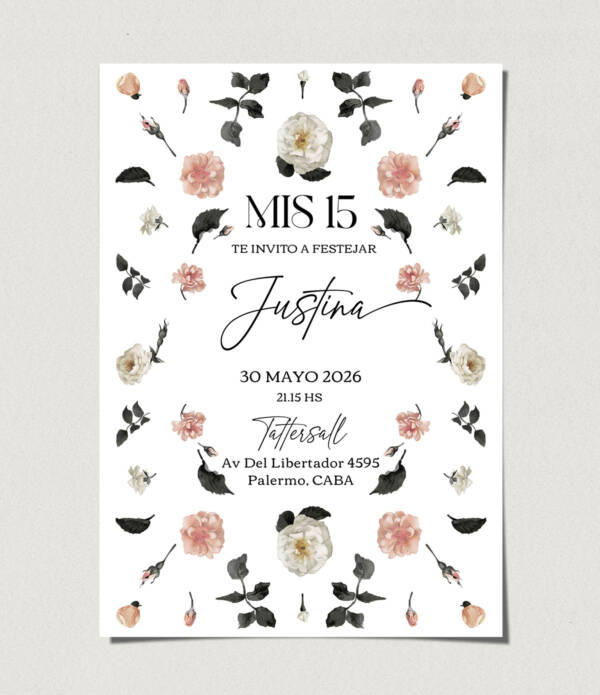 tarjetas-invitaciones-digitales-interactivas-cumpleaños-15-años-dulces-16-bat-mitzvah-original-elegante-flores-rosas