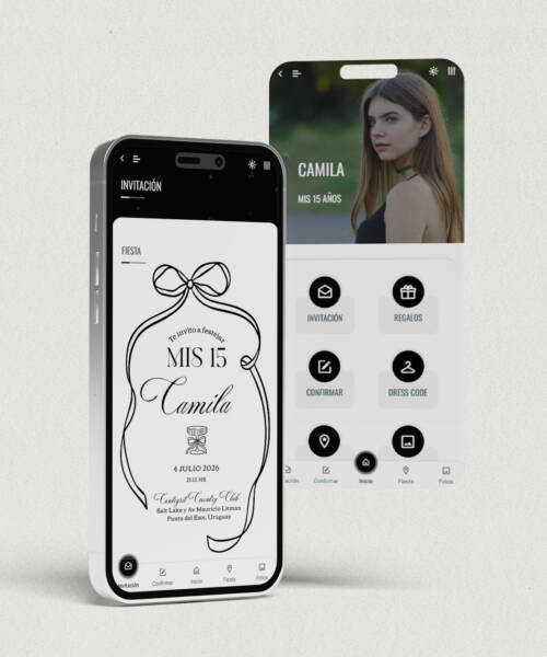 invitaciones-digitales-interactivas-cumpleaños-15-años-dulces-16-bat-mitzvah-original-elegante-moño-negro