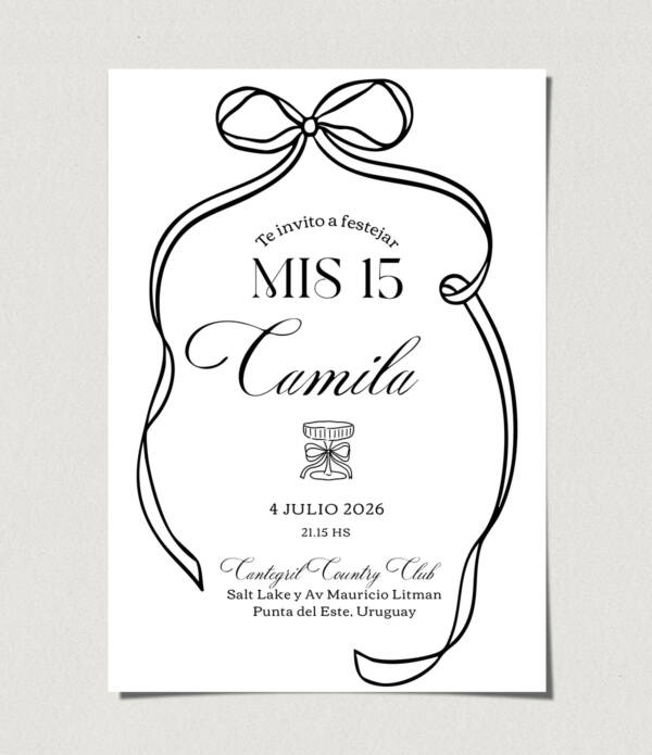 tarjetas-invitaciones-digitales-interactivas-cumpleaños-15-años-dulces-16-bat-mitzvah-original-elegante-moño-negro