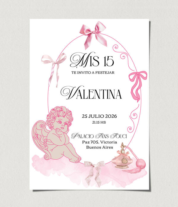 tarjetas-invitaciones-digitales-interactivas-cumpleaños-15-años-dulces-16-bat-mitzvah-original-elegante-coquette-moños-rosa-fucsia