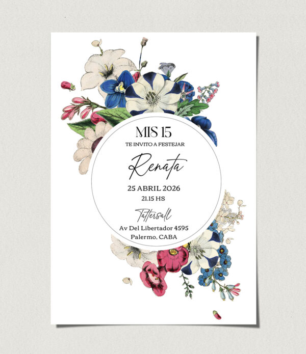 tarjetas-invitaciones-digitales-interactivas-cumpleaños-15-años-dulces-16-bat-mitzvah-original-elegante-flores-azules