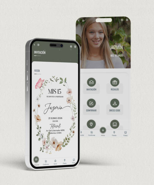 invitaciones-digitales-interactivas-cumpleaños-15-años-dulces-16-bat-mitzvah-original-elegante-flores-del-jardin-mariposa-wildflower