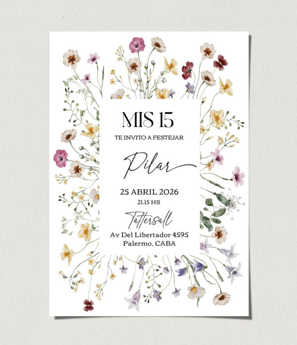 tarjetas-invitaciones-digitales-interactivas-cumpleaños-15-años-dulces-16-bat-mitzvah-original-elegante-flores-del-jardin-wildflower