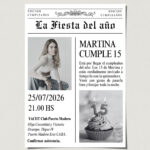 tarjetas-invitaciones-digitales-interactivas-cumpleaños-15-años-dulces-16-bat-mitzvah-original-elegante-periodico-diario