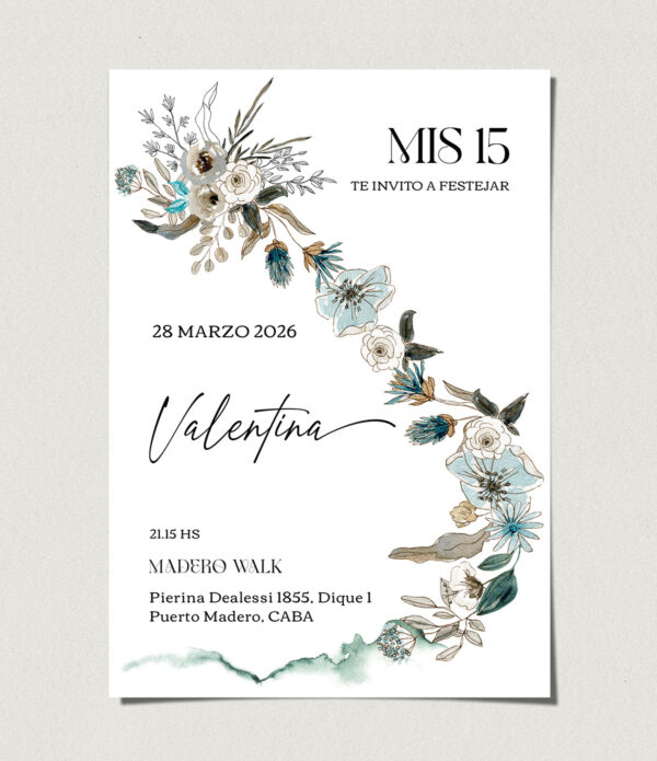 tarjetas-invitaciones-digitales-interactivas-cumpleaños-15-años-dulces-16-bat-mitzvah-original-elegante-flores-turquesa