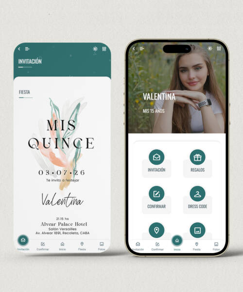 Invitación digital 15 años flores acuarela + APP