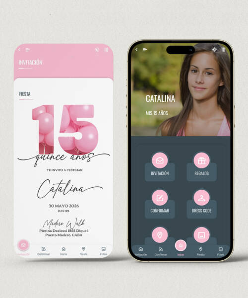 Invitación digital 15 años con globos + APP