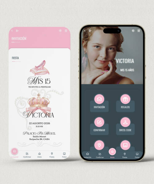 Invitación digital 15 años corona princesa + APP