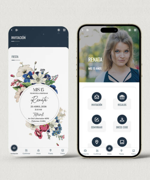 Invitación digital 15 años flores azules + APP