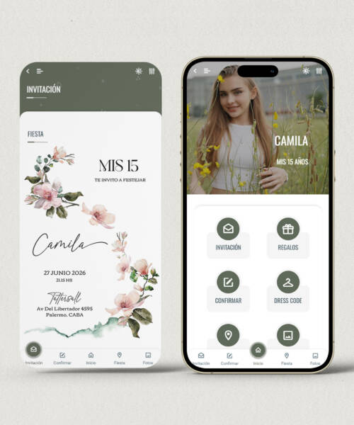 Invitación digital 15 años flores magnolias + APP