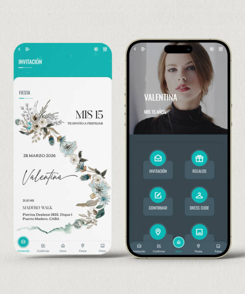 Invitación digital 15 años flores acuarela + APP