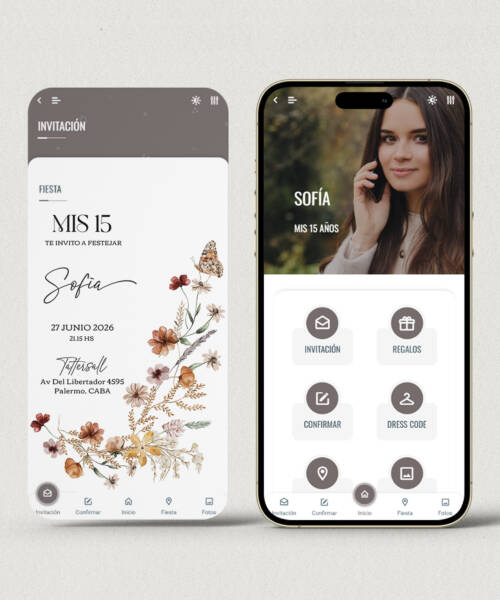 Invitación digital 15 años flores wildflowers + APP