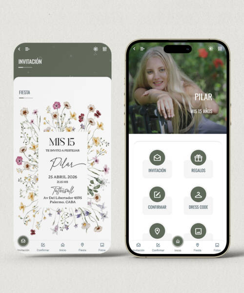 Invitación digital 15 años flores wildflowers + APP