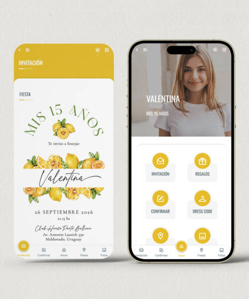 Invitación digital 15 años frutas limones + APP