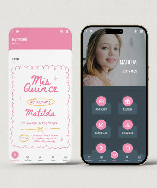 Invitación digital 15 años ilustración a mano + APP