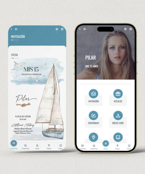 Invitación digital 15 años náutica marina + APP