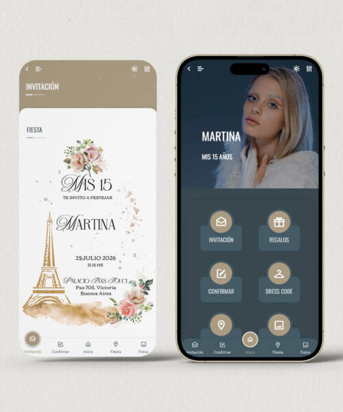 Invitación digital 15 años Paris Torre Eiffel + APP