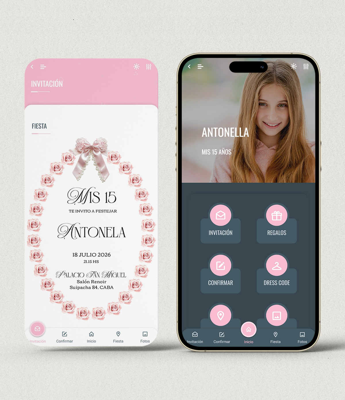 Invitación digital 15 años rococó rosas + APP