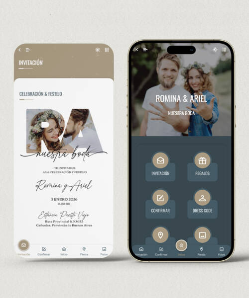 Invitación digital boda iniciales con fotos + APP
