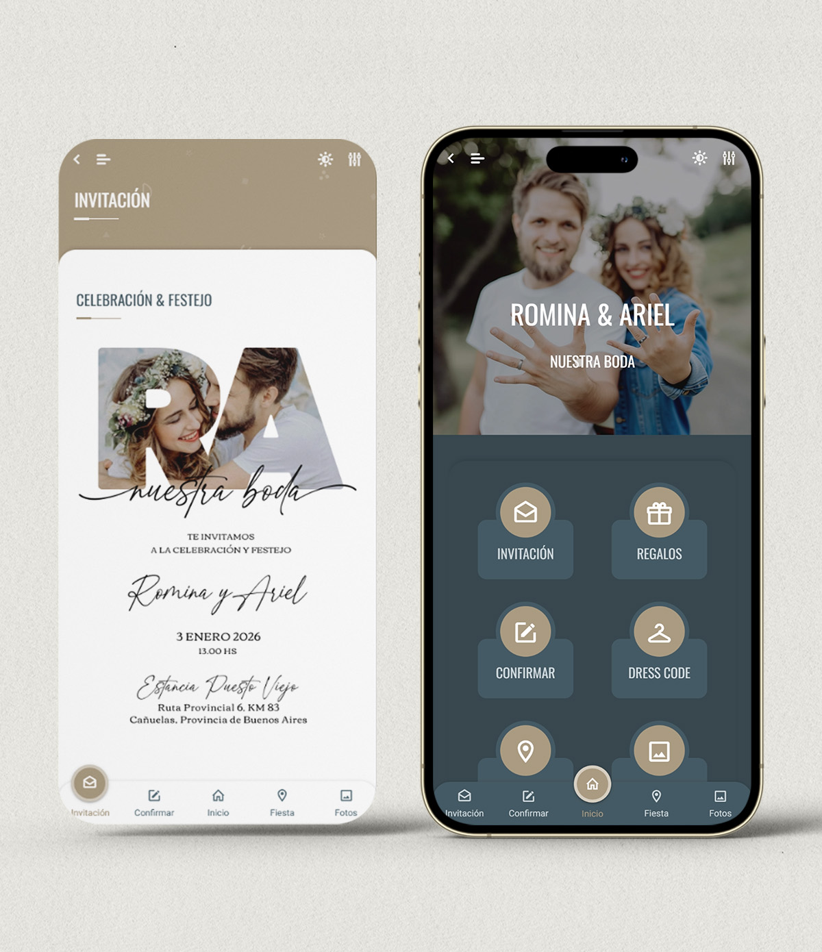 Invitación digital boda iniciales con fotos + APP